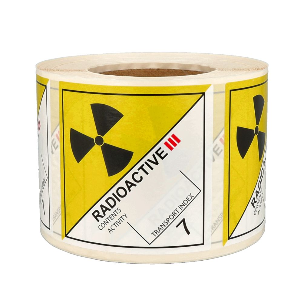 IATA 7.3 radioactive III label, 100mm x 100mm, 1.000 labels, core 76mm