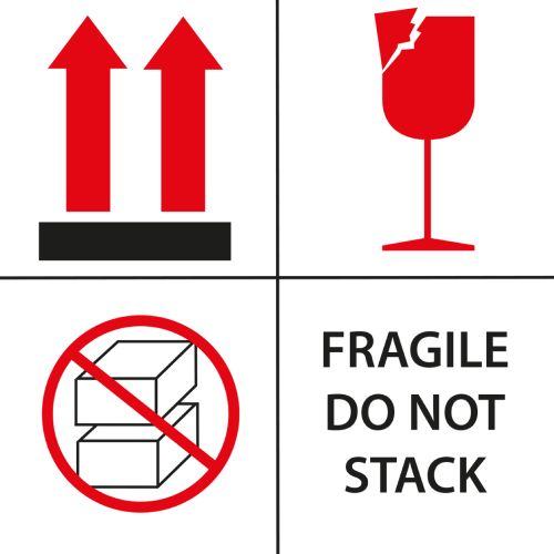 Fragile / Do Not Stack Labels, 101.6mm x 101.6mm, 200 Labels, Permanent