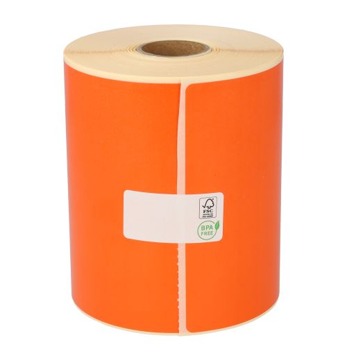 Thermal Shipping Labels, 102mm x 150mm, 280 labels, 25mm core, orange, permanent