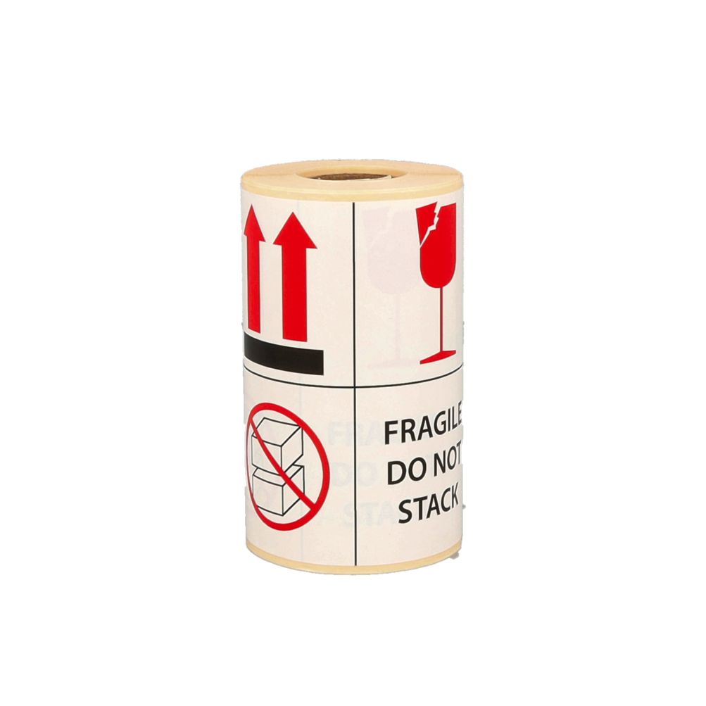 Fragile / Do Not Stack Labels, 101.6mm x 101.6mm, 200 Labels, Permanent