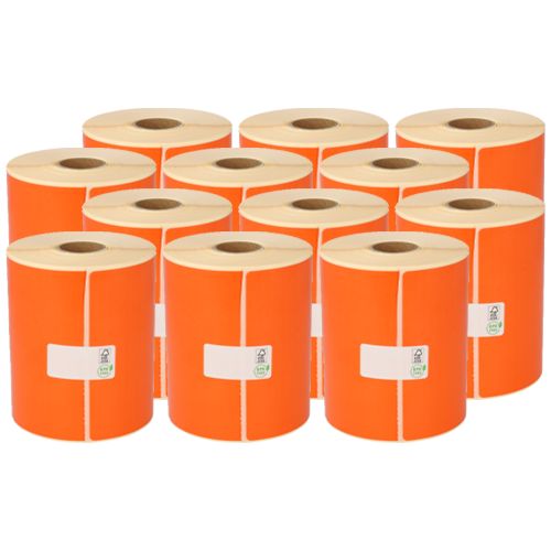 Thermal Shipping Labels, 102mm x 150mm, 280 labels, 25mm core, orange, permanent