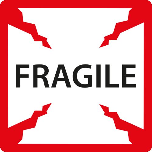 Fragile Labels, 101.6mm x 101.6mm, 100 Labels, Permanent