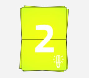 A4 Sheet Labels, 210mm x 148mm, 2 Per Sheet, Fluorescent Yellow, Permanent