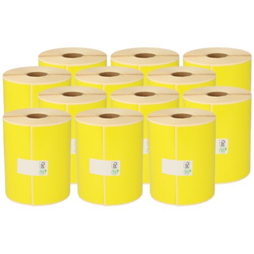 Zebra compatible labels, 102mm x 210mm, 195 labels, 25mm core, yellow, permanent