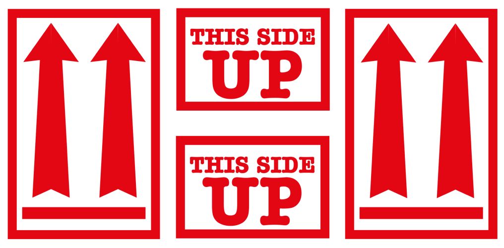 This side up label, 228,6mm x 111,2mm, 100 labels, permanent