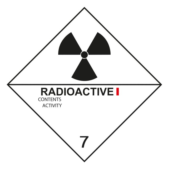 IATA 7.1 radioactive label, 100mm x 100mm,  1.000 labels, core 76mm