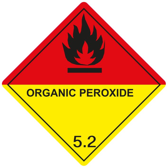 IATA 5.2 organic peroxide label, 100mm x 100mm, 1.000 labels, core 76mm