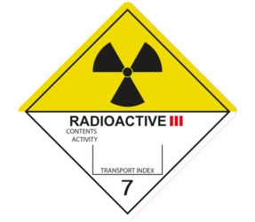 IATA 7.3 radioactive III label, 100mm x 100mm, 1.000 labels, core 76mm