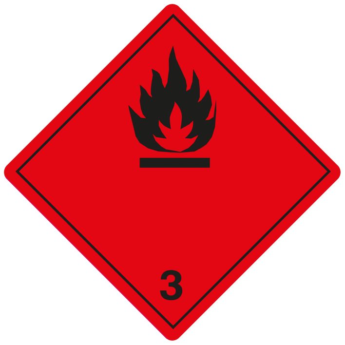 ADR 3 flammable liquid label, 100mm x 100mm, 1.000 labels, core 76m