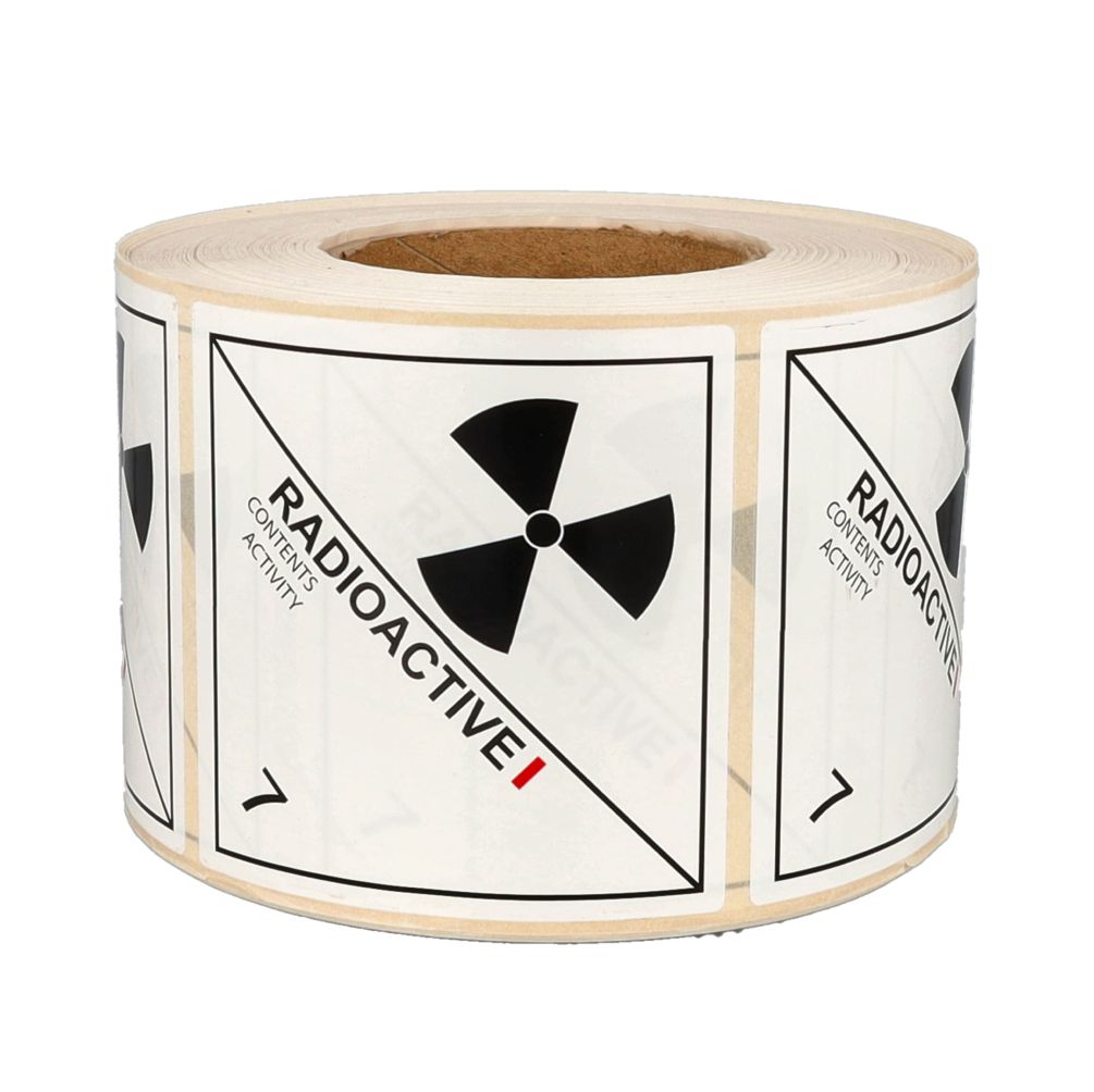 IATA 7.1 radioactive label, 100mm x 100mm,  1.000 labels, core 76mm