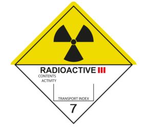 IMO 7.3 etiquetas materias radiactivas llI, 100 mm x 100 mm, 1.000 etiquetas, de 76 mm de diámetro